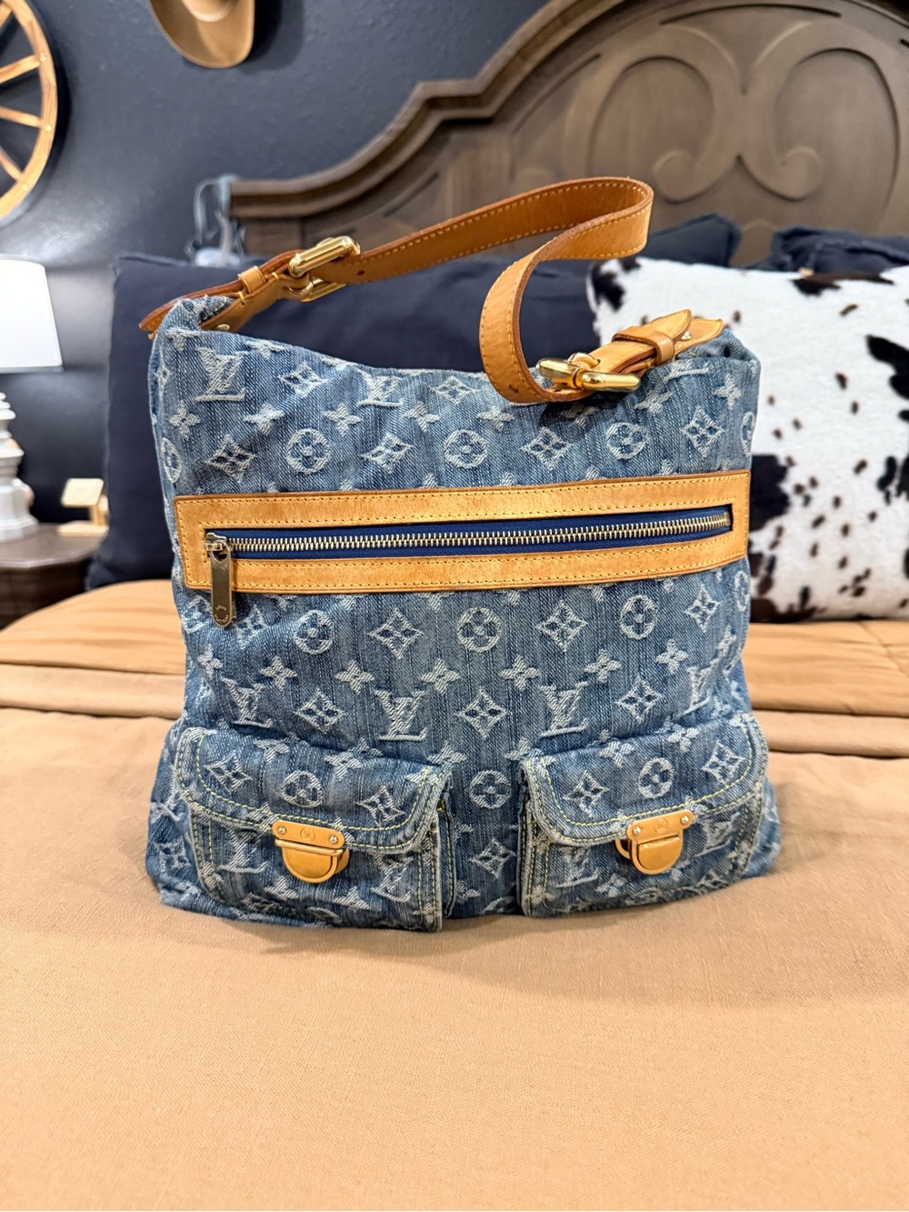 LOUIS VUITTON Monogram Vintage Y2K Denim Blue Buggy GM Shoulder Bag